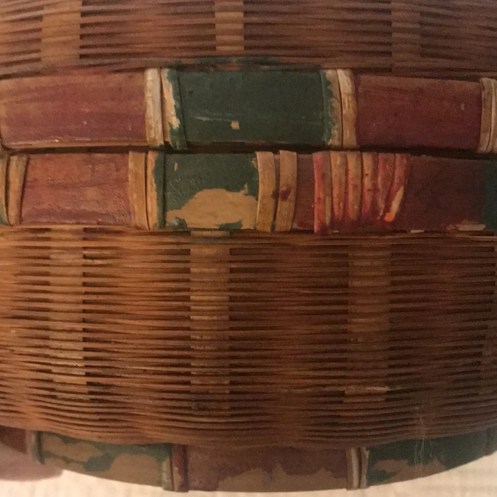 Chinese Tea Woven Wicker Basket Old Paint